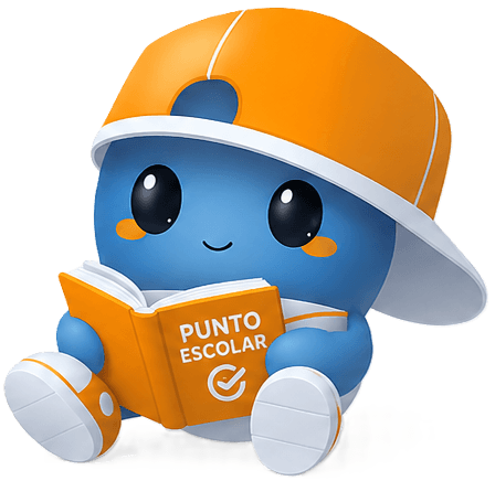 Mascota Punto Escolar leyendo